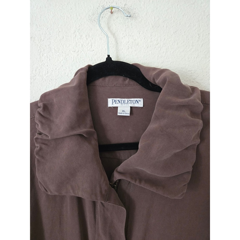 Pendleton Womens XL Petite Utility Fall Jacket Brown 100% Silk Drawstring - Picture 2 of 9